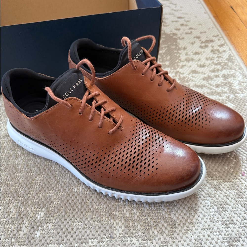 Cole Haan Men's Tan Perforated Sneakers (Men's 2.ZERØGRAND Laser Wingtip Oxfords